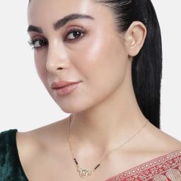 Abdesigns Gold-Plated American Diamond & Black Beaded Mangalsutra-picture-32