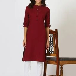 W Maroon Cotton Blend Solid Kurtas-image-73