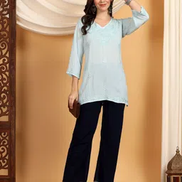 Poshak Chikan Studio Floral Embroidered Chikankari Modal Chikankari Kurti-picture-8