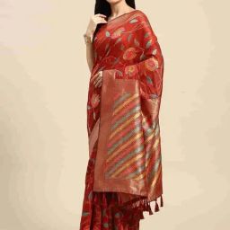 Silk Land Rust Woven Saree With Unstitched Blouse-picture-12