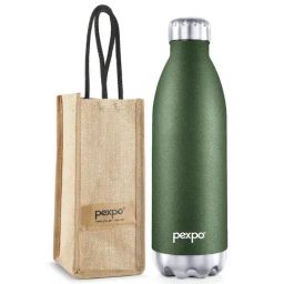 Pexpo Military Green Stainless Steel Vacuum Insulated Water Bottle with Jute Bag (1800 ml)-23
