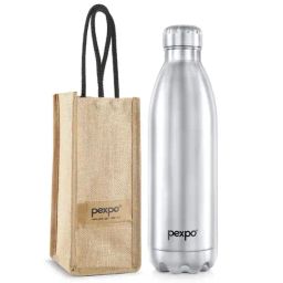 Pexpo Silver Stainless Steel Electro Vacuum Insulated Flask Water Bottle with Jute Bag (1800 ml)-17