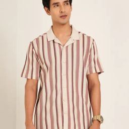7 Alt By Pantaloons Pink Slim Fit Striped Shirt-picture-37