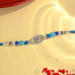 Touch925 Blue Beaded Evil Eye Modern Thread Single Line Rakhi for Brother-image-30