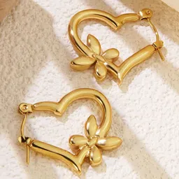 Estailo fashion Gold-Plated Heart Shaped Hoop Earrings-image-43