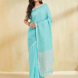 Fabindia Blue Cotton Regular Fit Saree-picture-15