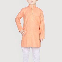 SG YUVRAJ Boys Orange & White Solid Brocade Kurta with Pyjamas-92