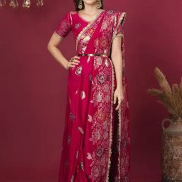 Satrani Pink Cotton Silk Woven Saree With Unstitched Blouse-picture-21