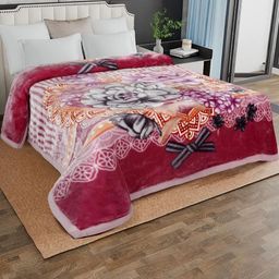 Signature Red & Pink Floral Mink Winter Double Bed Blanket-image-91