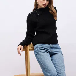 Styli Women High Neck Boxy Sweater With Collar Button-image-78