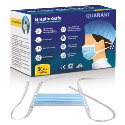 QUARANT Blue UV Sterilized 3 Ply Surgical Face Mask with Nose Pin, TIEON-50 (Pack of 50)-43