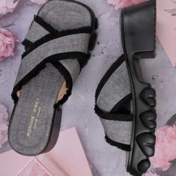 Ronnie Grey Women's Black Cross Strap Sandals-image-77