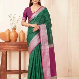Silk Land Green & Purple Silk Woven Saree With Unstitched Blouse-picture-13