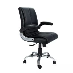 zidle Maxson Adjustable Mid Back Flip-Up Arm Office Chair Leather & Wood 109.22x60.96 cm Black for Home & Office-picture-29