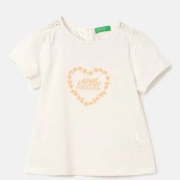 United Colors of Benetton Kids White & Beige Embroidered Top-image-34
