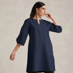 TrueBrowns Blue Solid Round Neck Kurta-picture-15