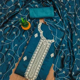 KALINI Floral Embroidered Zari Work Unstitched Dress Material-15
