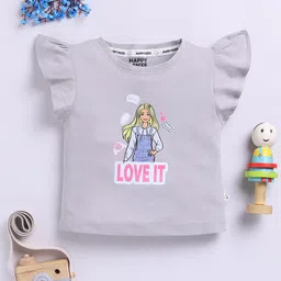 Happy Faces Kids Girls Barbie Printed Flutter Sleeve Pure Cotton Top-image-72