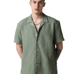 VASTRADO Core Fashion Green Textured Oversized Shirt-91