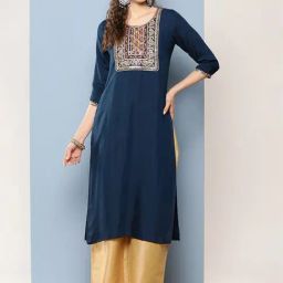 Aarika Navy Cotton Embroidered Straight Kurta-image-25