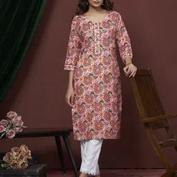 GRIOPY Women Floral Printed Festive Cotton Straight Kurta-52