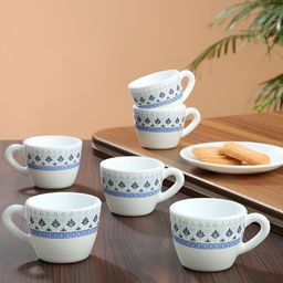 Larah by BOROSIL Ocean White & Blue 6 Pieces Ethnic Motifs Printed Matte Cups 90ml-1