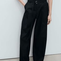MANGO Women High-Rise Pleated Wide Leg Trousers With Adjustable Belt-image-3
