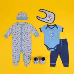 Baby Moo Kids Blue Cotton Printed Bodysuit Set-image-4