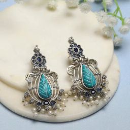 Biba Turquoise Brass Drop & Danglers Earrings-image-27