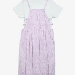 Y&F Kids by Westside Lilac Floral Cotton Dress with T-Shirt Set-image-98