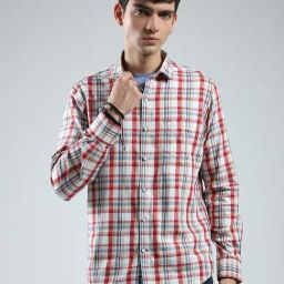 Monte Carlo Red & White Cotton Regular Fit Checks Shirt-image-48