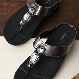 Rocia by Regal Women's Gun Metal T-Strap Wedges-picture-12