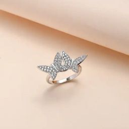 Ornate Jewels 925 Silver American Diamond Twin Butterfly Ring-image-80
