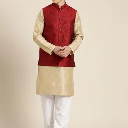 SOJANYA Men Beige Striped Kurta with Pyjamas & Nehru Jacket-picture-46