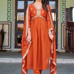 KALINI Women Ethnic Motifs Regular Thread Work Kurta with Trousers & With Dupatta-picture-5