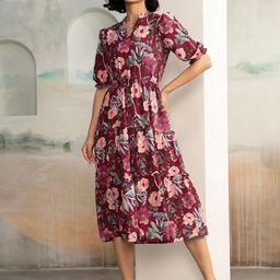 DressBerry Women V-Neck Floral Print Fit & FlareDress-image-4