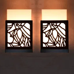 Gojeeva Black 2 Pieces Wood Square Shaped Textured Contemporary Wall Lamp-22