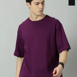 GLOWBERRY Men Pack of 2 Solid Round Neck Cotton Oversized T-shirts-image-90