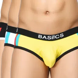 BASIICS by La Intimo Yellow, White & Black Striped Briefs (Pack of 3)-image-96
