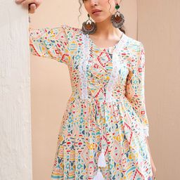 Shae by SASSAFRAS Geometric Printed Gotta Patti Gotta Patti Pleated Kurti-picture-15