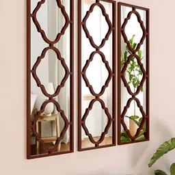 Homscape 3-Pcs Rust Rectangle Shaped wooded WallMirrorDecor image 5