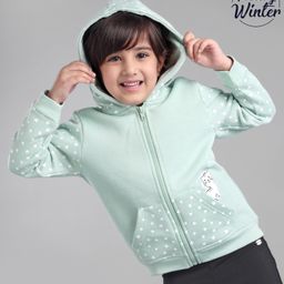 Babyoye Brushed Fleece Full Sleeves Hooded Sweatshirt Cat Patch & Heart Print - Green-image-65