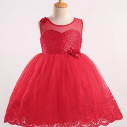 Bluebell Woven Sleeveless Party Frock With Sequin Embellished & Net Detailing - Red-image-13