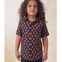 Tiber Taber   Half Sleeves Flower Printed Shirt - Black-picture-27