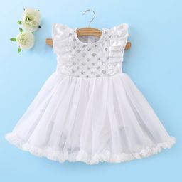 Mark & Mia Sleeveless Sleeveless Frock Style Onesie with Sequin Detailing - White-image-65