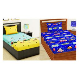 RRC Super Soft Brushed Microfiber Cotton 2 Single Bed sheet With 2 Pillow Cover Blue-image-92
