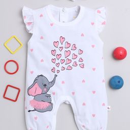 BUMZEE Frill Sleeves Heart & Baby Elephant Printed Romper With Headband - White-picture-46