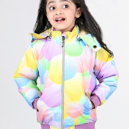 Babyhug Woven Full Sleeves Jacket with Removable Hood & Circle Print - Multicolour-image-1