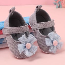 Babyoye Booties with Velcro Closure with Floral Applique - Grey-image-30