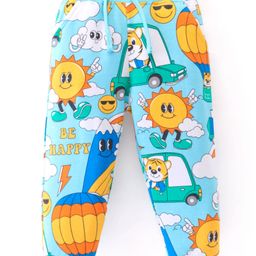 Babyhug Cotton Knit Full Length Lounge Pants With Animals & Vehicles Print - Light Blue-image-35